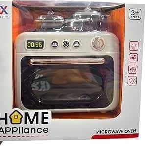 Kids Play Kitchen Microwave Oven Toy, Electronic Display, Interactive Buttons, Grey
