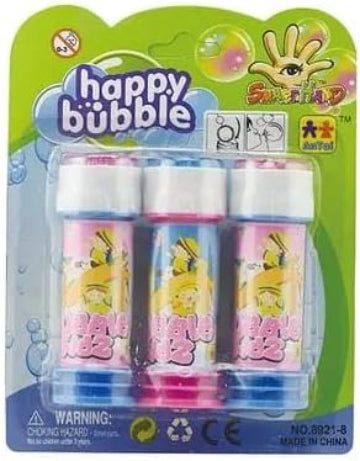 Happy Bubble Kids Bubble Solution Set, Pack of 3 Bottles, Pink and Blue
