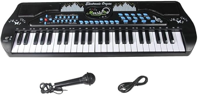 Electronic Keyboard Piano, 49Keys, with Microphone and Music Stand, Black