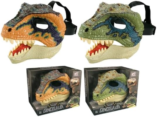Dinosaur T-Rex Head Mask, Kids Role Play Costume Accessory, Orange and Green, 1 Pack
