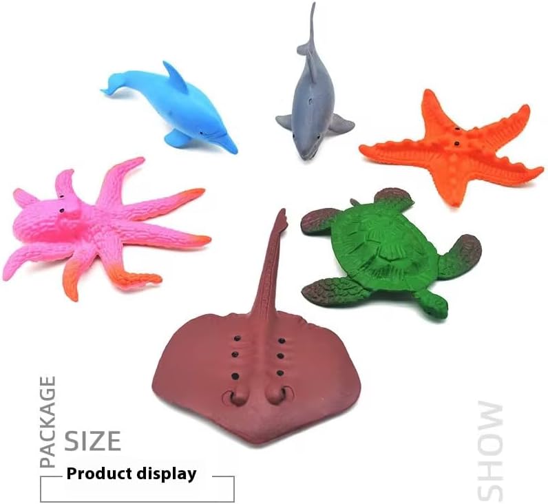 Grow in Water Sea Animals Toy Set, 6 Pieces Including Dolphin, Shark, Stingray, Turtle, Starfish, 200% Growth, 22x13 cm Package