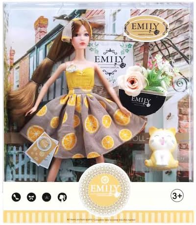 Emily Fashion Doll with White Feather Dress and Pet Owl, Blue and White