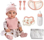 16-Piece Baby Doll Set with Pink Knit Outfit, Butterfly Print Dress and Accessories