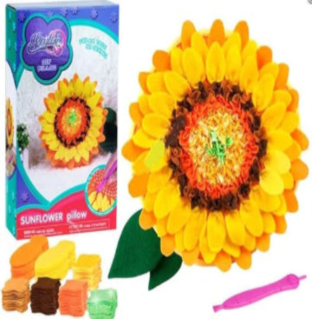 DIY Sunflower Pillow Craft Kit, Felt Sewing Project with Pre-Cut Pieces, Creative Arts and Crafts Activity