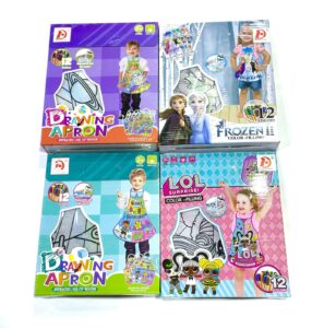 Colouring Apron for Kids with Markers, Pink Trim, Washable Art Smock