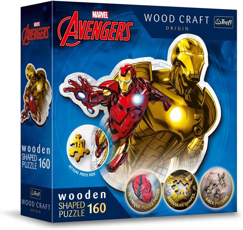 TREFL Brave Iron Man Wooden Shaped Puzzles 160-Pieces, Multicolor