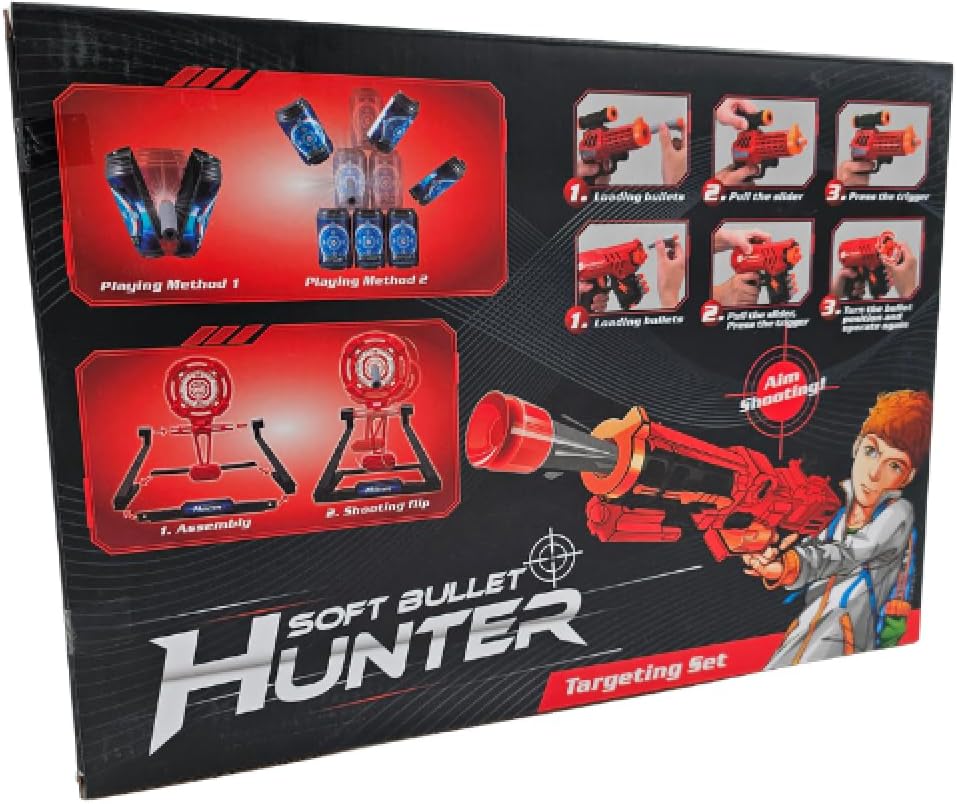 Soft Bullet Hunter Toy Gun Set with 4 Target Cans