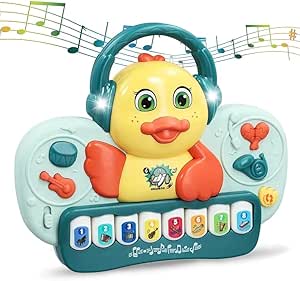 Musical Duck Piano Toy for Kids, 8 Instrument Sounds, Light-Up Headphones, Educational Learning Keyboard