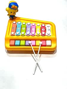 Children's Xylophone Musical Toy, 8 Colourful Keys, 2 Mallets, Educational Piano Design with Duck Figure, Yellow