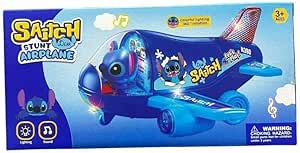 Stitch Stunt Airplane Toy with Lights and Sound, 360° Rotation, Blue, Ages 3+
