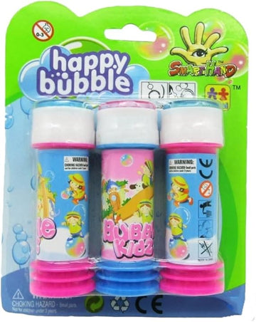 Happy Bubble Kids Bubble Solution Set, Pack of 3 Bottles, Pink and Blue