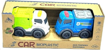 Car Bioplastic Toy Trucks Set, 2 Pack, Recycling and Police Vehicles, Made from Wheat Straw, 18+ Months