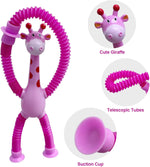 TOMFANCY Suction Cup Pop Tubes Giraffe Toy 4PCS, Telescopic Sensory Fidget Toys Funny Shape Changing for Kids Boys Girls Adult Giraffe