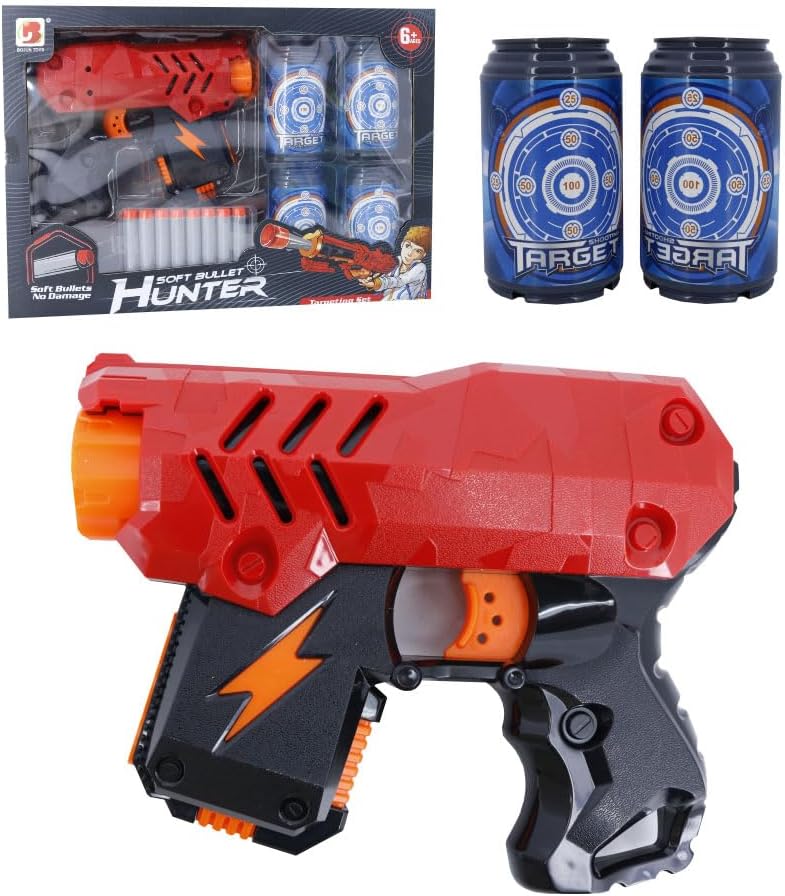 Soft Bullet Hunter Toy Gun Set with 4 Target Cans