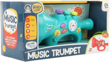 Baby Musical Trumpet Toy with Lights and Songs, Interactive Learning Instrument, Turquoise