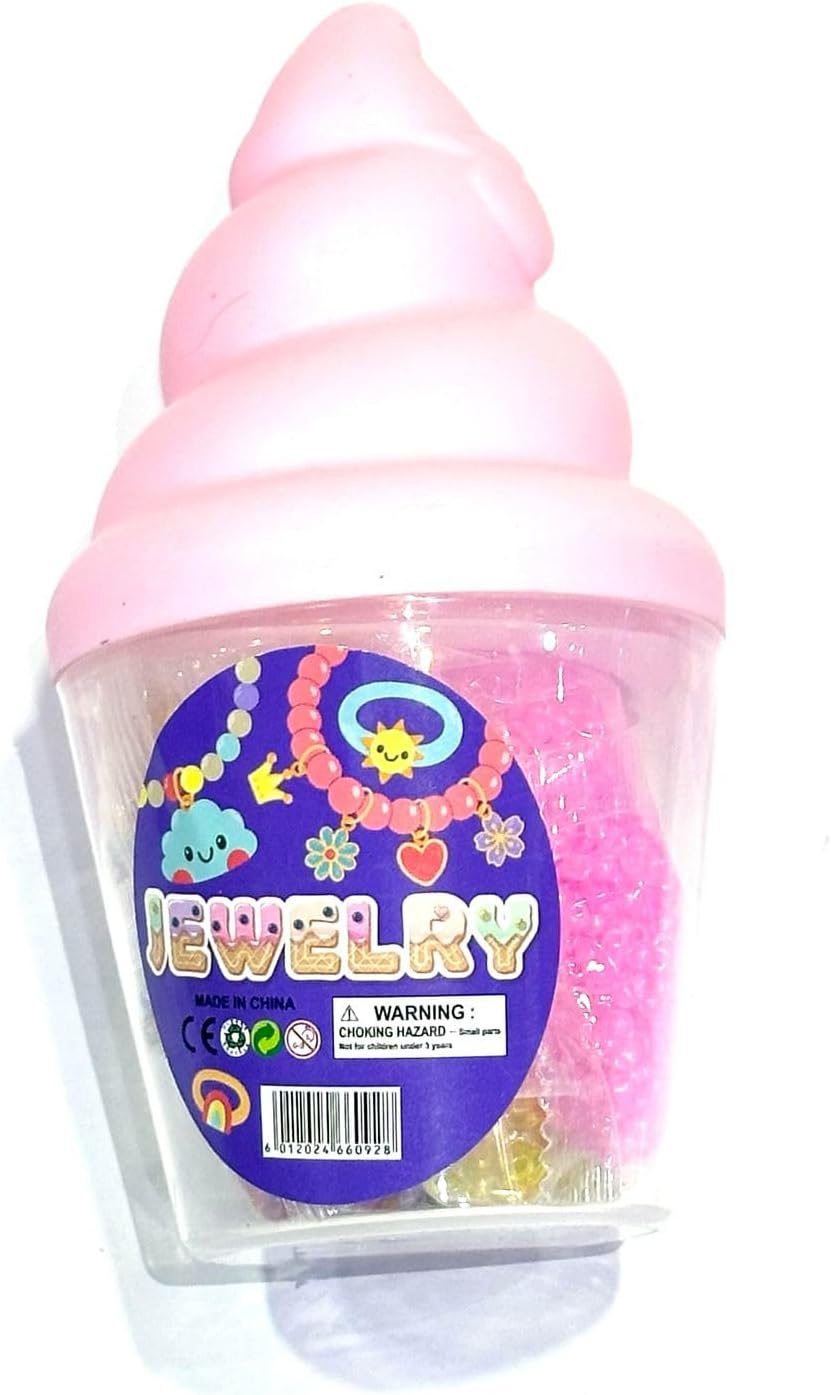 Kids Ice Cream Shaped Jewelry Container Set, Pink and Hot Pink, 2 Pack Bead Storage (pink)
