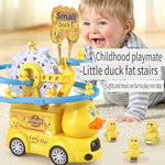 Duck Sliding Track Car Toy Set with 9 Mini Ducks, Musical Light-Up Vehicle, Educational Rolling Toy for Children