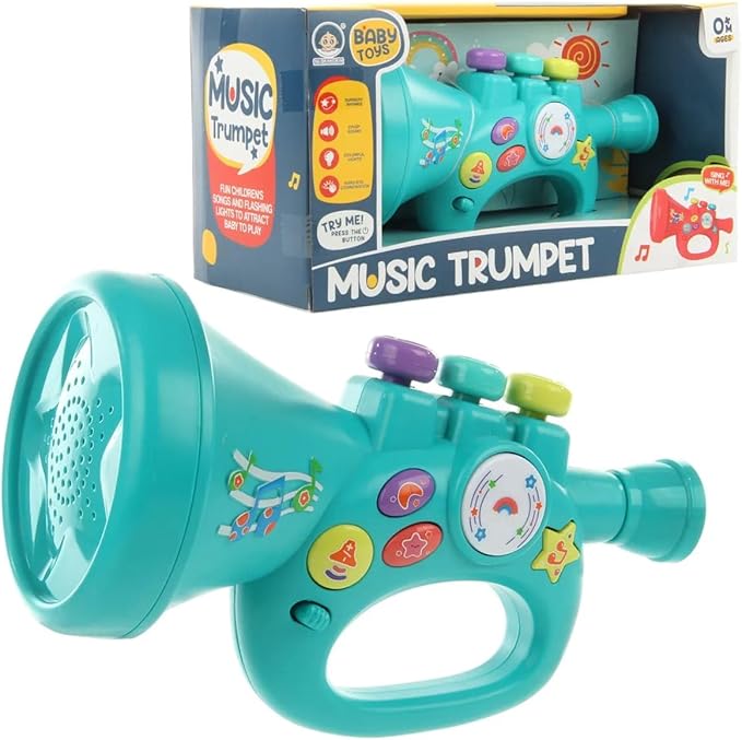 Baby Musical Trumpet Toy with Lights and Songs, Interactive Learning Instrument, Turquoise