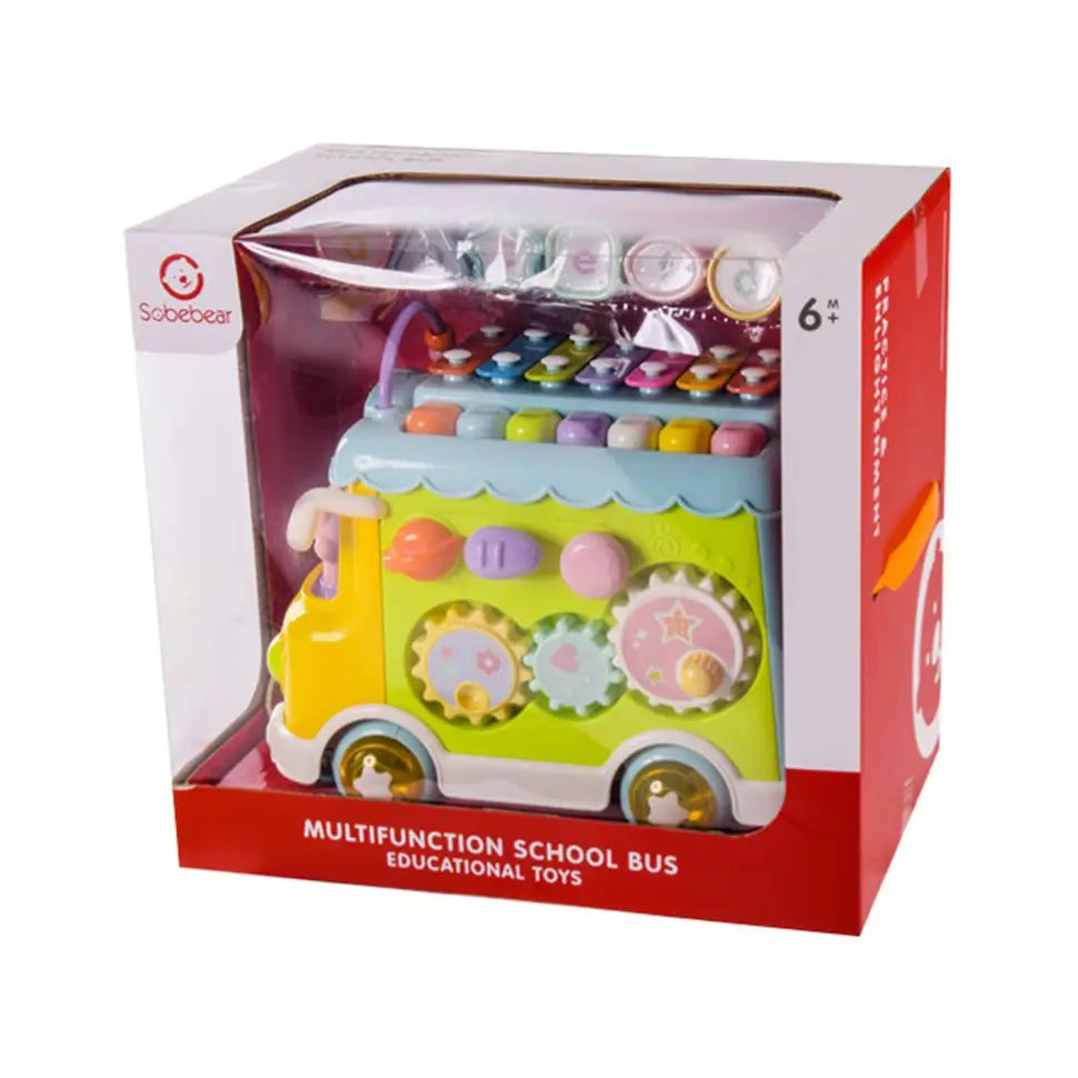 Xylophone-sorter bus for kids musical toy with geometric figures and ride-on BZN
