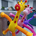 TOMFANCY Suction Cup Pop Tubes Giraffe Toy 4PCS, Telescopic Sensory Fidget Toys Funny Shape Changing for Kids Boys Girls Adult Giraffe