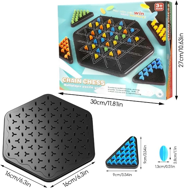 Chain Triangle Chess Game, Territory Capture Family Game, Triggle Rubber Band, 2 to 4 Players, Ages 3+ (1set)