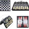 Checkers Chess Backgammon Set 3-in-1 Game Set for Kids and Adults,Magnetic Travel Chess Set with Folding Board Travel Educational Board Games,10" x 10"
