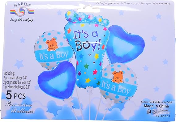 It's Boy Fills With Air Or Helium Foil Balloon Set, 5 Pieces