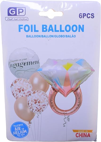 Engagement Fills With Air Or Helium Foil Balloon Set, 6 Pieces - Multicolor