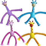 TOMFANCY Suction Cup Pop Tubes Giraffe Toy 4PCS, Telescopic Sensory Fidget Toys Funny Shape Changing for Kids Boys Girls Adult Giraffe