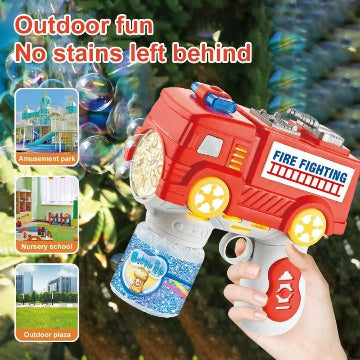 Fire Fighting Bubble Blower Toy Truck, Light Up Wheels, Ages 3+, Red