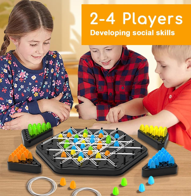 Chain Triangle Chess Game, Territory Capture Family Game, Triggle Rubber Band, 2 to 4 Players, Ages 3+ (1set)