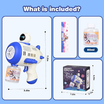 kramow Bubble Gun For Kids, Bubble Machine with 80 ml Bubble Solution, Lights, Toy for Outdoor Gift for Kid Boys Girls Birthday Party, Blue
