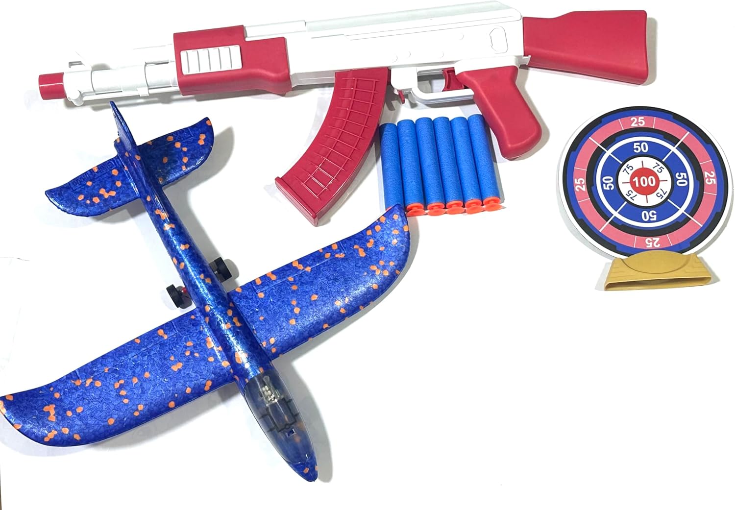 Ejection Aircraft Gun Toy Set with Target, 6 Foam Darts