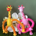 TOMFANCY Suction Cup Pop Tubes Giraffe Toy 4PCS, Telescopic Sensory Fidget Toys Funny Shape Changing for Kids Boys Girls Adult Giraffe