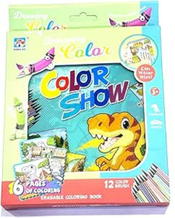 Color Show Dinosaur Erasable Colouring Book, 16 Pages, 12 Colour Brushes, Ages 3+, Water Wipeable