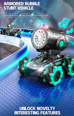 RC Stunt Bubble Car, Remote Control Vehicle with Rotating Wheels, LED Light, Black and Red