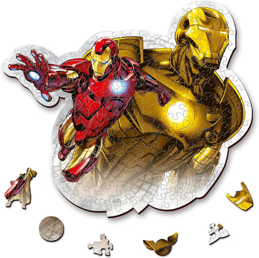 TREFL Brave Iron Man Wooden Shaped Puzzles 160-Pieces, Multicolor
