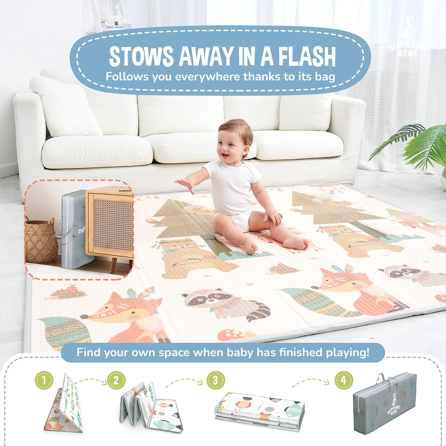 Children's Play Mat Thick Foam Foldable Reversible Floor Mat