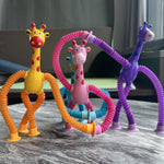 TOMFANCY Suction Cup Pop Tubes Giraffe Toy 4PCS, Telescopic Sensory Fidget Toys Funny Shape Changing for Kids Boys Girls Adult Giraffe