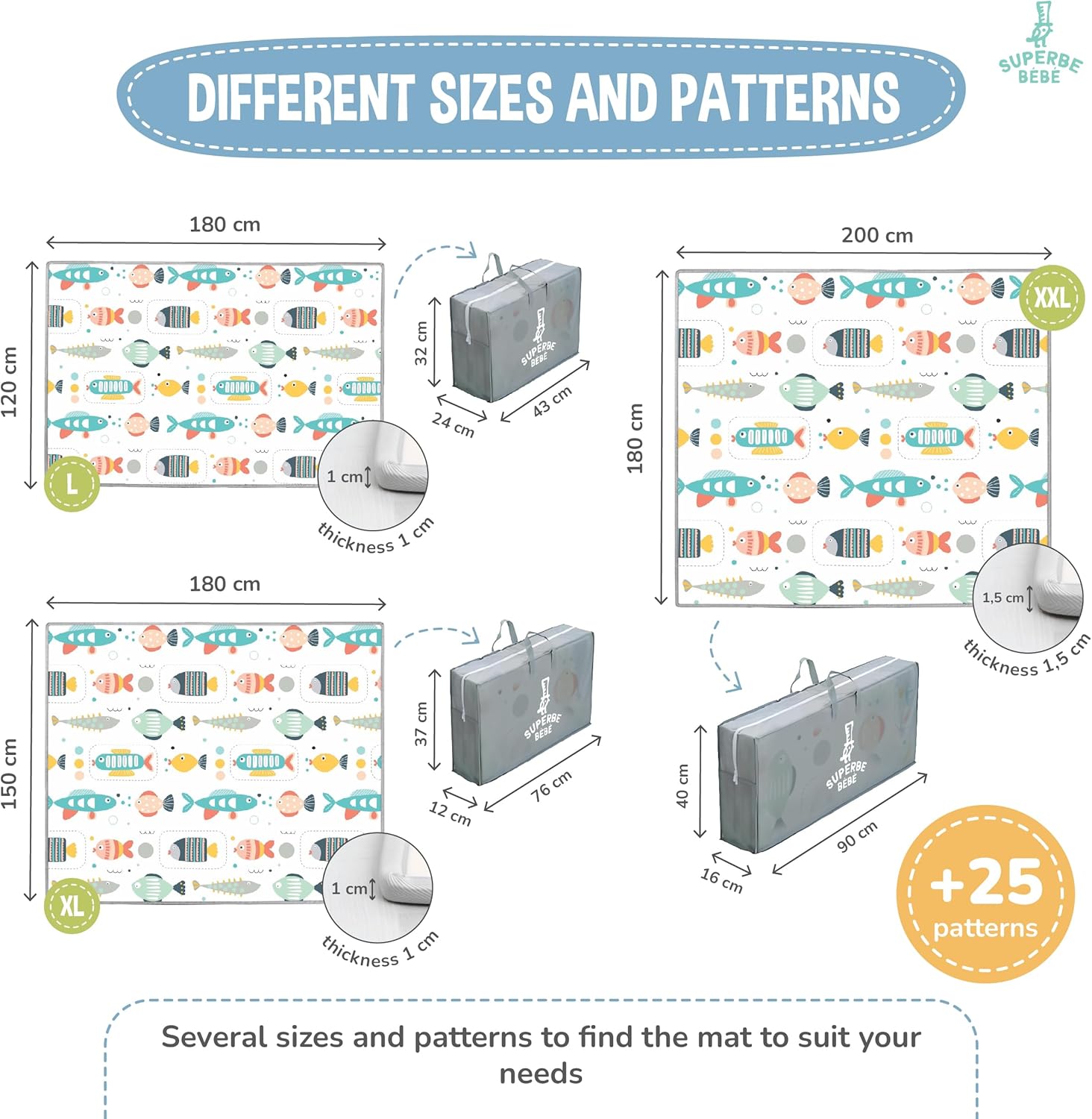 Children's Play Mat Thick Foam Foldable Reversible Floor Mat