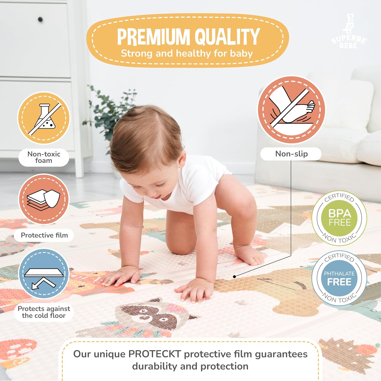 Children's Play Mat Thick Foam Foldable Reversible Floor Mat