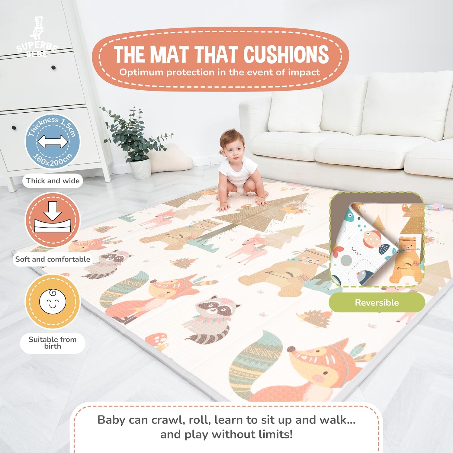 Children's Play Mat Thick Foam Foldable Reversible Floor Mat
