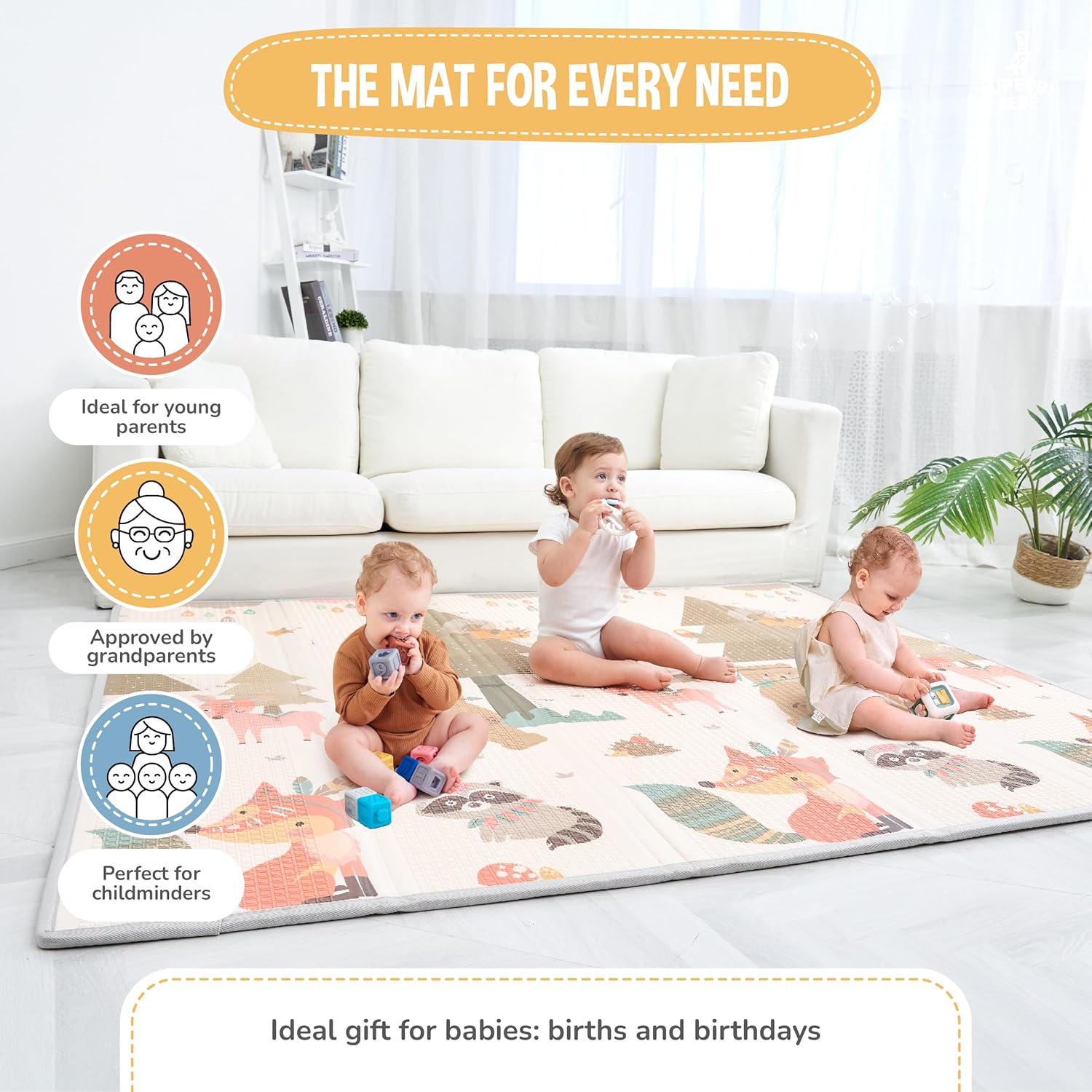 Children's Play Mat Thick Foam Foldable Reversible Floor Mat