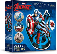 TREFL Fearless Capitan America Wooden Shaped Puzzles 160-Pieces, Multicolor