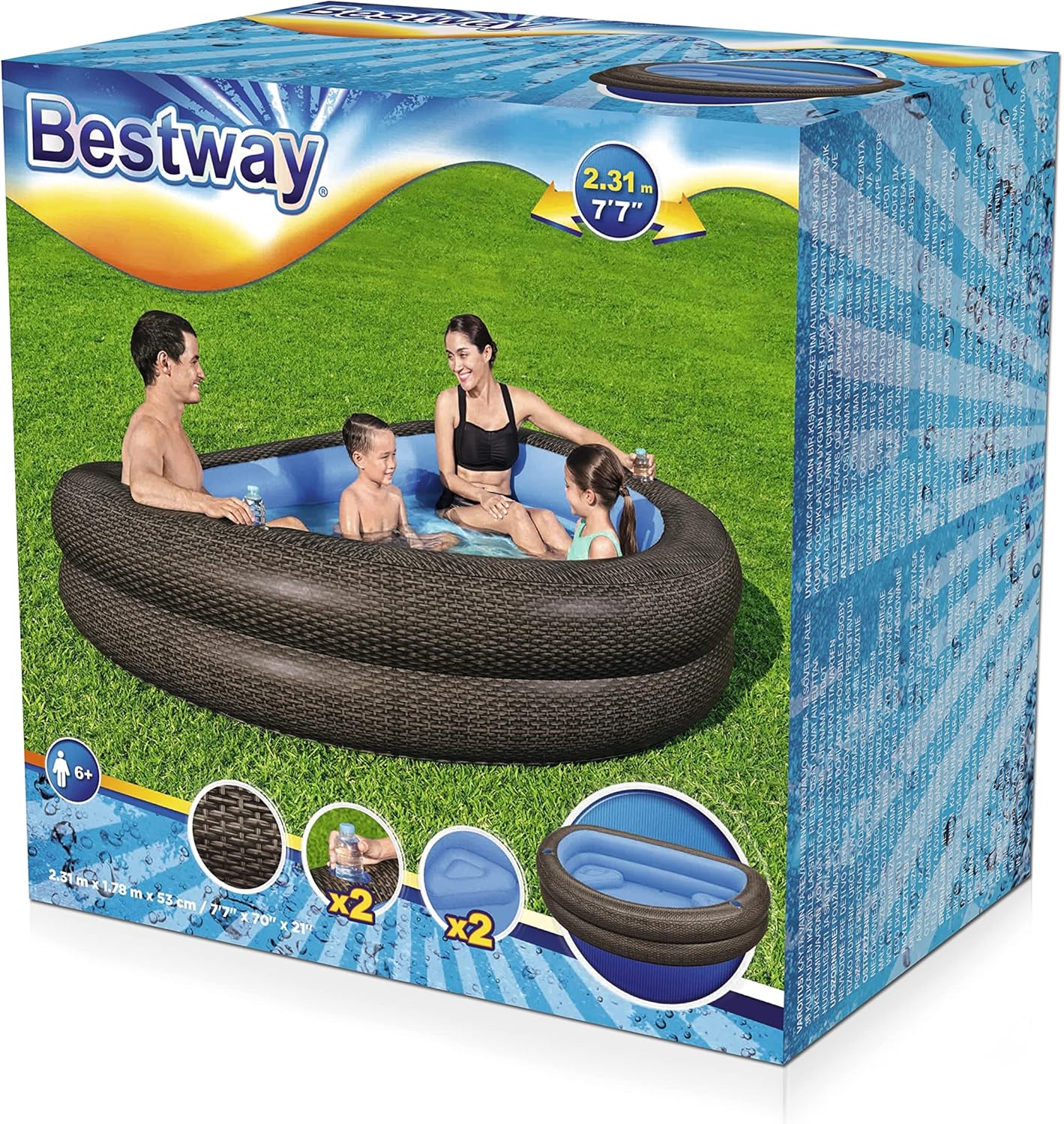 7'7" x 70" x 21"/2.31m x 1.78m x 53cm TruPrint Wicker Family Pool