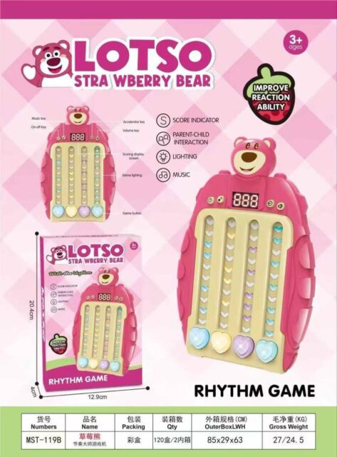 Lotso Strawberry Bear Rhythm Game, Educational Musical Toy with Score Display, Pink, Ages 3+