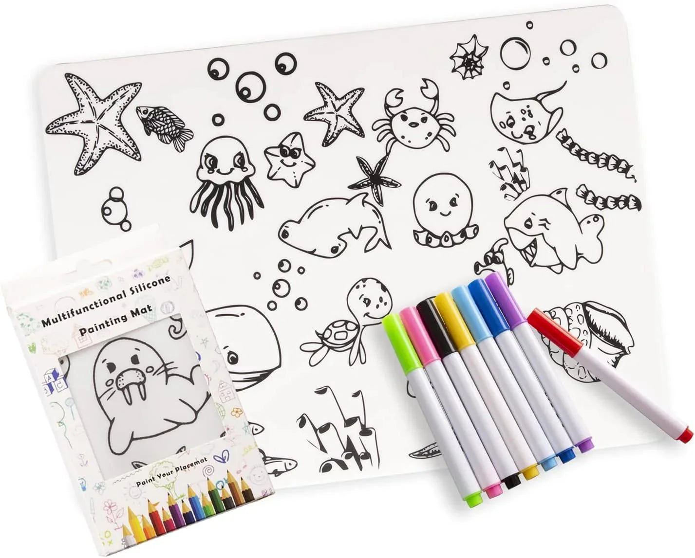 Kids Silicone Placemat Sea Life Drawing Set,