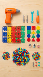 2D/3D Screw Mosaic Construction Table Set with Tools & 2 Labobo Dolls – 19 Pieces (336-20)