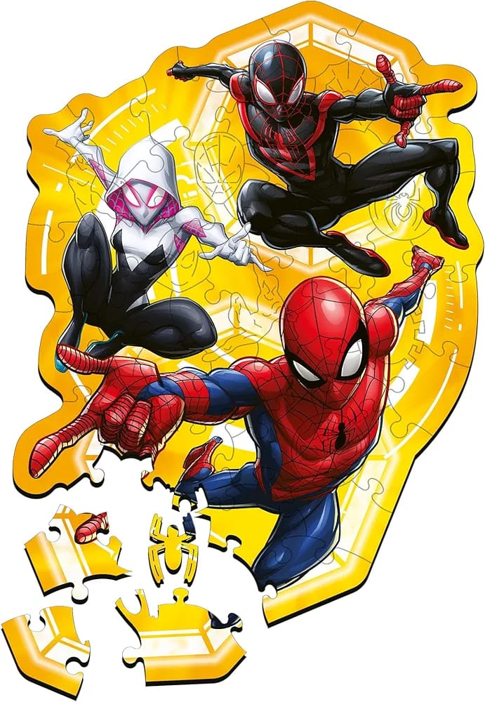 Trefl – Wooden puzzles: Marvel Spiderman, Spider-Man ready for the action - 50 pieces, Shaped puzzle Wooden Puzzle