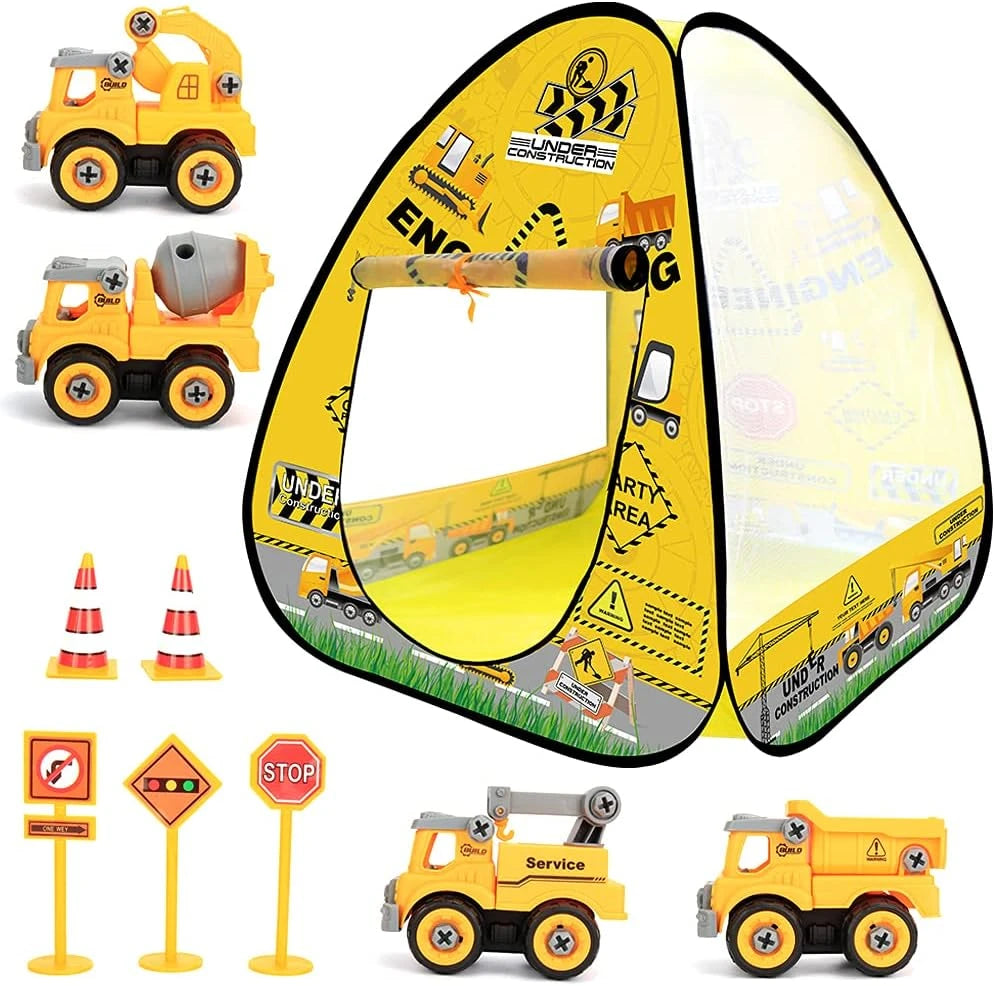 Construction Play Tent with Trucks